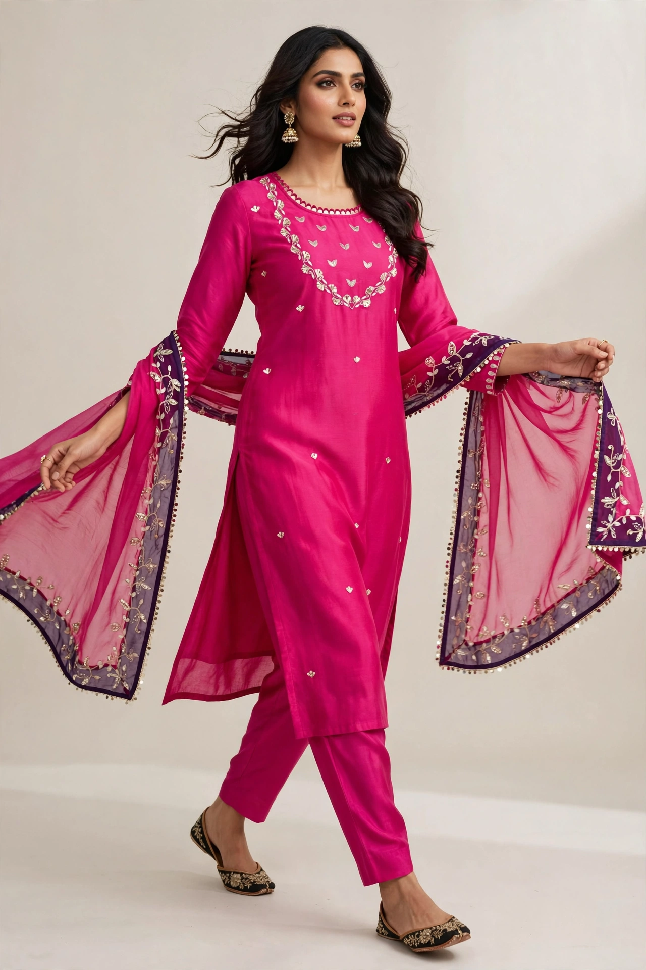 Viscose Rassion Suit with Organza Dupatta